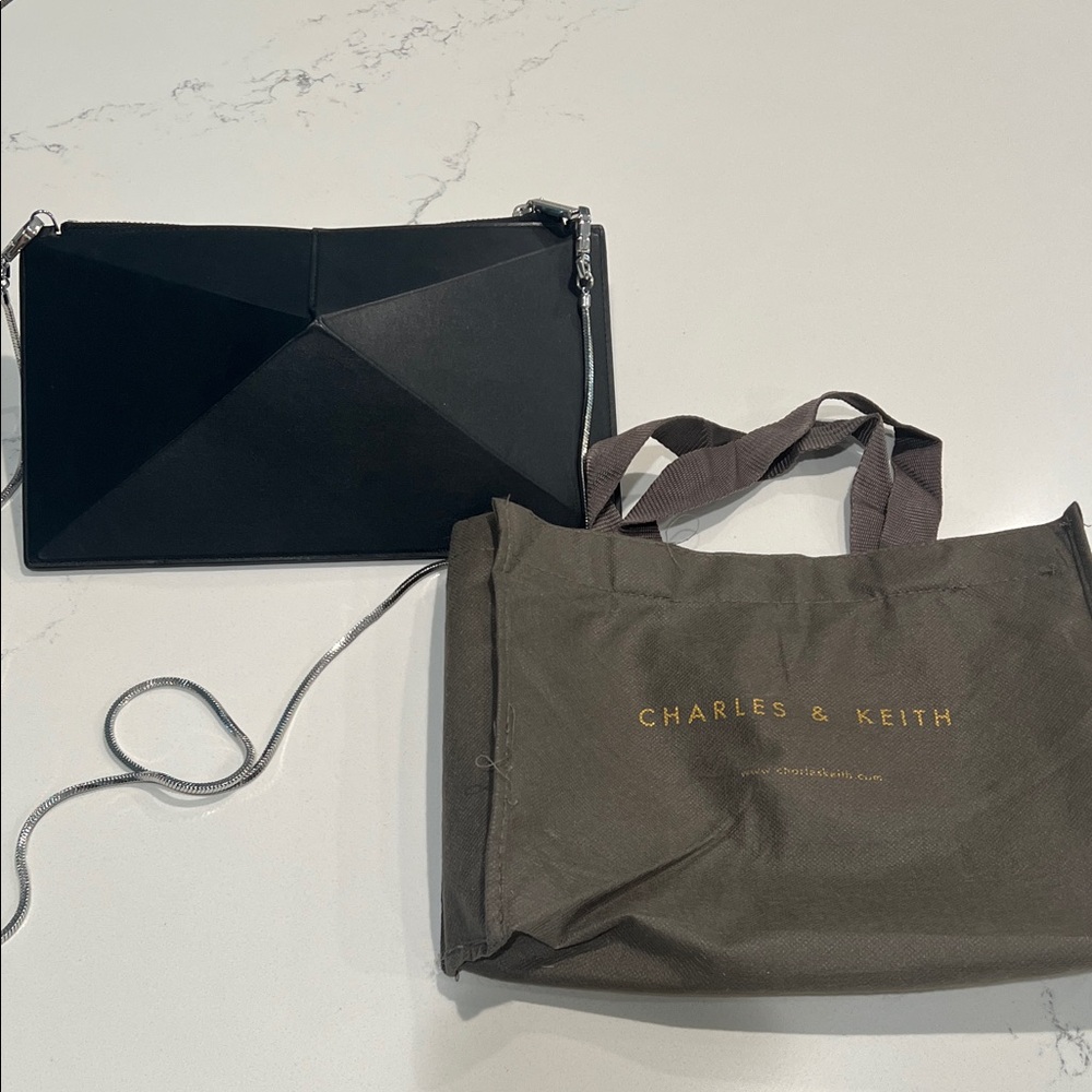 Charles & Keith Black Geometric Clutch